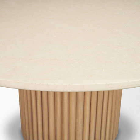 Marbrello Botticino Marble Top Light Brown Fluted Wood Round Dining Table by Mercana at Eve Furniture