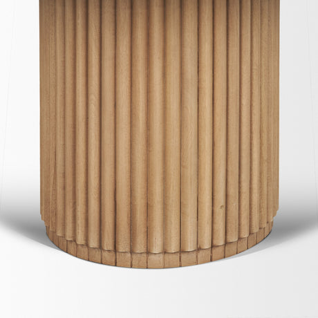 Marbrello Botticino Marble Top Light Brown Fluted Wood Round Dining Table by Mercana at Eve Furniture