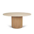 Marbrello Botticino Marble Top Light Brown Fluted Wood Round Dining Table by Mercana at Eve Furniture