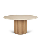 Marbrello Botticino Marble Top Light Brown Fluted Wood Round Dining Table by Mercana at Eve Furniture