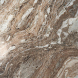Marbrello Pink Marble Top Dark Brown Fluted Wood Half Moon Console Table Top by Mercana at Eve Furniture