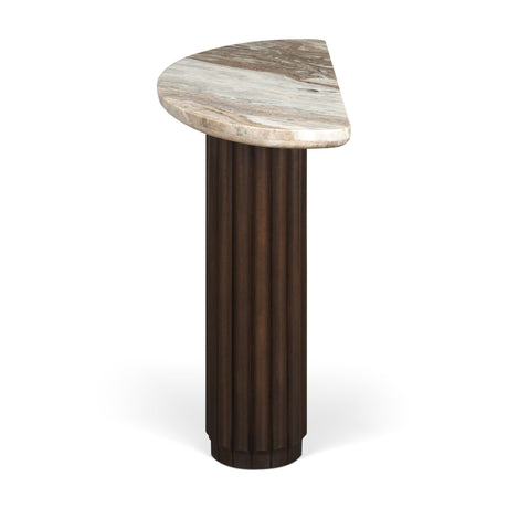 Marbrello Pink Marble Top Dark Brown Fluted Wood Half Moon Console Table Top by Mercana at Eve Furniture