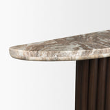 Marbrello Pink Marble Top Dark Brown Fluted Wood Half Moon Console Table Top by Mercana at Eve Furniture