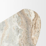 Marbrello Pink Marble Top Dark Brown Fluted Wood Half Moon Console Table Top by Mercana at Eve Furniture