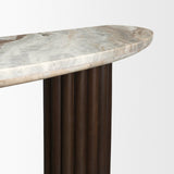 Marbrello Pink Marble Top Dark Brown Fluted Wood Half Moon Console Table Top by Mercana at Eve Furniture