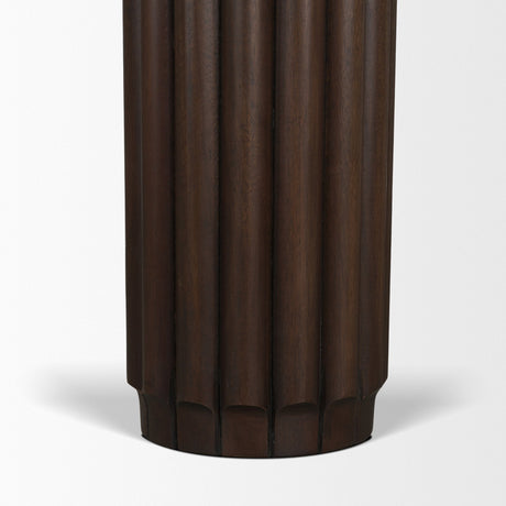Marbrello Pink Marble Top Dark Brown Fluted Wood Half Moon Console Table Top by Mercana at Eve Furniture