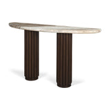 Marbrello Pink Marble Top Dark Brown Fluted Wood Half Moon Console Table Top by Mercana at Eve Furniture