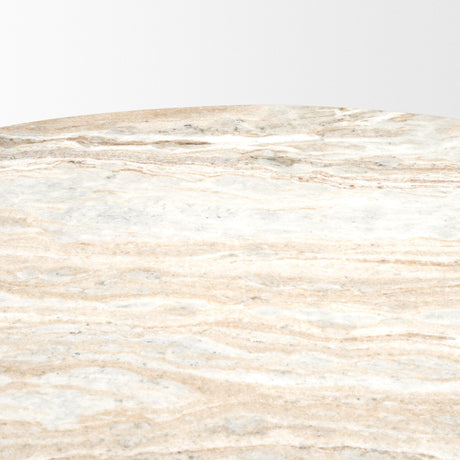 Marbrello Pink Marble Top Espresso Brown Fluted Wood Round Dining Table by Mercana at Eve Furniture