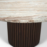 Marbrello Pink Marble Top Espresso Brown Fluted Wood Round Dining Table by Mercana at Eve Furniture