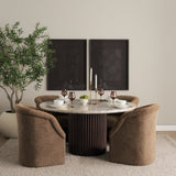 Marbrello Pink Marble Top Espresso Brown Fluted Wood Round Dining Table by Mercana at Eve Furniture