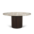 Marbrello Pink Marble Top Espresso Brown Fluted Wood Round Dining Table by Mercana at Eve Furniture