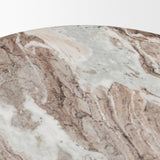 Marbrello Pink Marble Top Espresso Brown Fluted Wood Round Side Table by Mercana at Eve Furniture