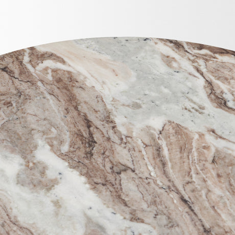 Marbrello Pink Marble Top Espresso Brown Fluted Wood Round Side Table by Mercana at Eve Furniture