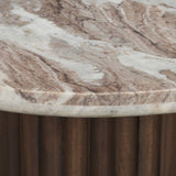 Marbrello Pink Marble Top Espresso Brown Fluted Wood Round Side Table by Mercana at Eve Furniture