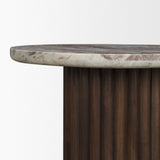 Marbrello Pink Marble Top Espresso Brown Fluted Wood Round Side Table by Mercana at Eve Furniture