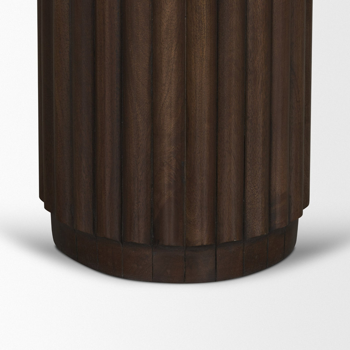 Marbrello Pink Marble Top Espresso Brown Fluted Wood Round Side Table by Mercana at Eve Furniture