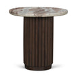Marbrello Pink Marble Top Espresso Brown Fluted Wood Round Side Table by Mercana at Eve Furniture