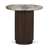 Marbrello Pink Marble Top Espresso Brown Fluted Wood Round Side Table by Mercana at Eve Furniture
