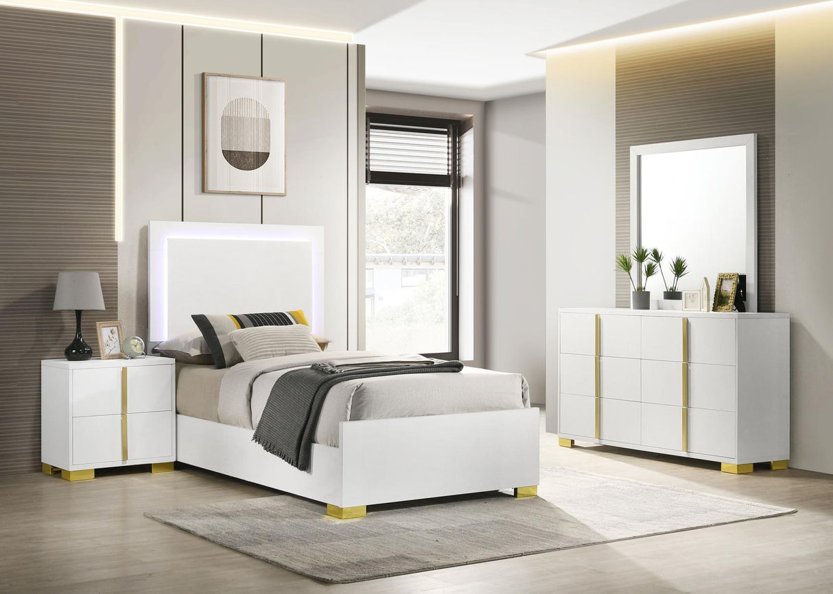 Marceline White 4-Piece Twin Bedroom Set with LED Headboard