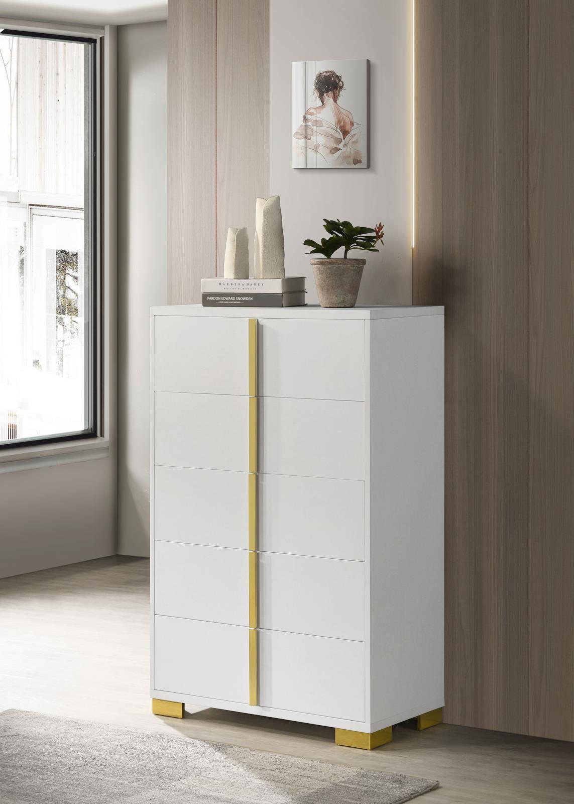 Marceline 5-drawer Chest White by Coaster at Eve Furniture