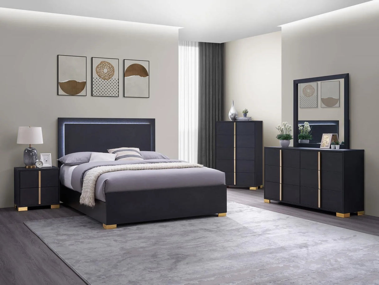 Marceline Black 5-Piece Queen Bedroom Set with LED Headboard by Coaster at Eve Furniture