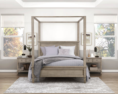 Marceline Gray Oak Queen Canopy Platform Bed by Homelegance at Eve Furniture