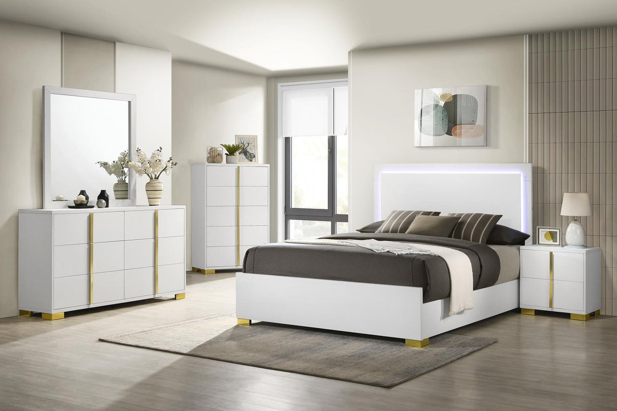 Marceline White 5-Piece Eastern King Bedroom Set with LED Headboard by Coaster at Eve Furniture