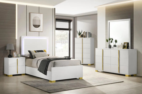Marceline White 5-Piece Twin Bedroom Set with LED Headboard by Coaster at Eve Furniture
