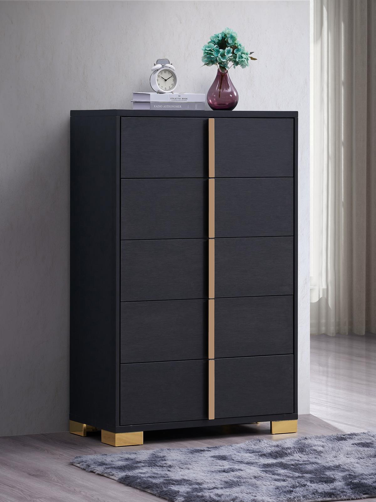Marceline 5-drawer Chest Black by Coaster at Eve Furniture