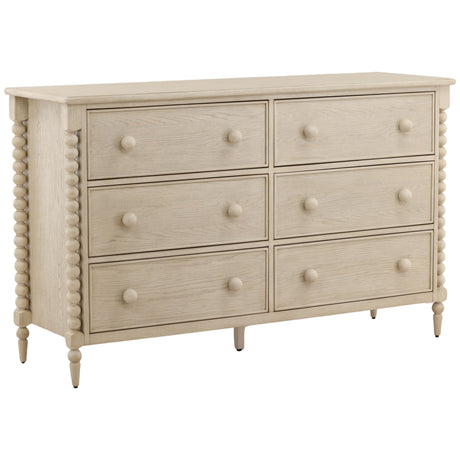 Marcellina 6 Drawer Dresser, White Wash by Dovetail at Eve Furniture