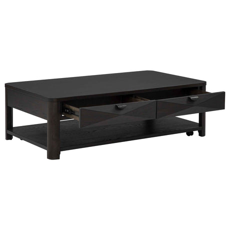 Marcelo Coffee Wood Table with 2 Drawers and Shelf by Coaster at Eve Furniture