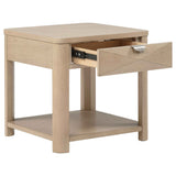 Marcelo Light Elm Wood End Table with Drawer and Shelf by Coaster at Eve Furniture