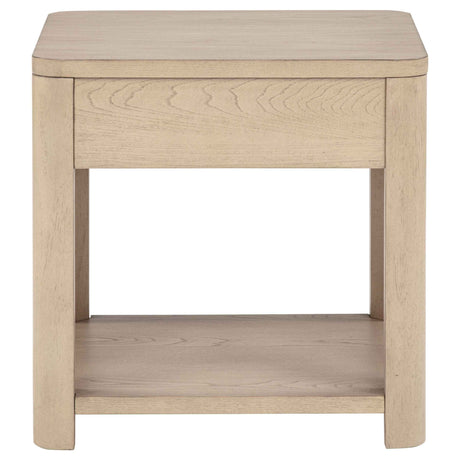 Marcelo Light Elm Wood End Table with Drawer and Shelf by Coaster at Eve Furniture