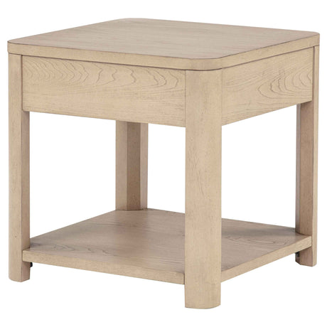 Marcelo Light Elm Wood End Table with Drawer and Shelf by Coaster at Eve Furniture