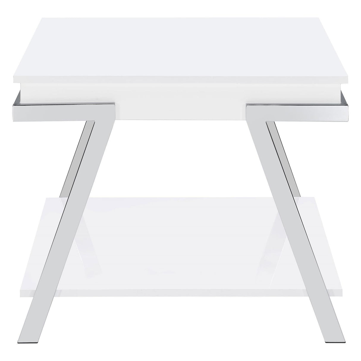 Marcia White High Gloss and Chrome Wood Rectangular End Table by Coaster at Eve Furniture