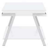 Marcia White High Gloss and Chrome Wood Rectangular End Table by Coaster at Eve Furniture