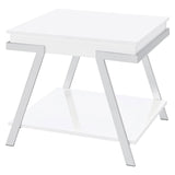 Marcia White High Gloss and Chrome Wood Rectangular End Table by Coaster at Eve Furniture