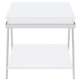 Marcia White High Gloss and Chrome Wood Rectangular End Table by Coaster at Eve Furniture