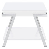 Marcia White High Gloss and Chrome Wood Rectangular End Table by Coaster at Eve Furniture