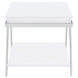 Marcia White High Gloss and Chrome Wood Rectangular End Table by Coaster at Eve Furniture
