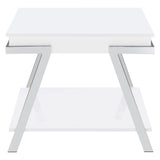 Marcia Wood Rectangular End Table White High Gloss and Chrome