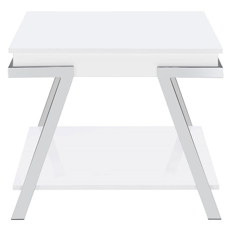 Marcia Wood Rectangular End Table White High Gloss and Chrome