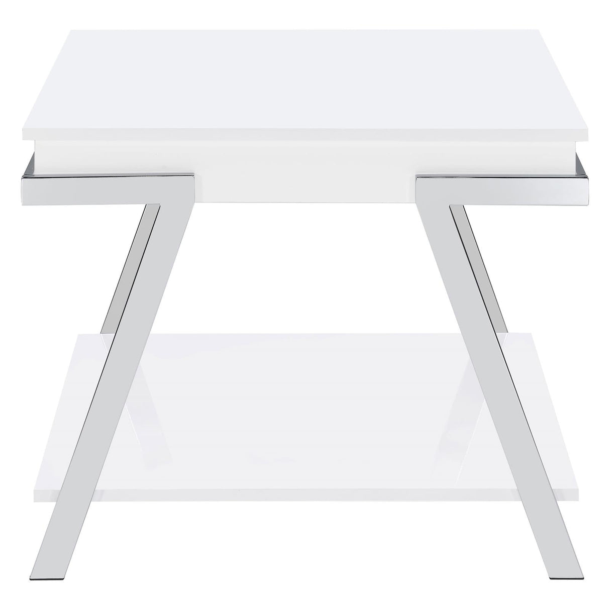 Marcia Wood Rectangular End Table White High Gloss and Chrome