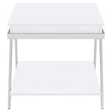 Marcia Wood Rectangular End Table White High Gloss and Chrome