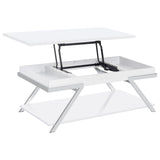 Marcia Wood Rectangular Lift Top Coffee Table White High Gloss and Chrome