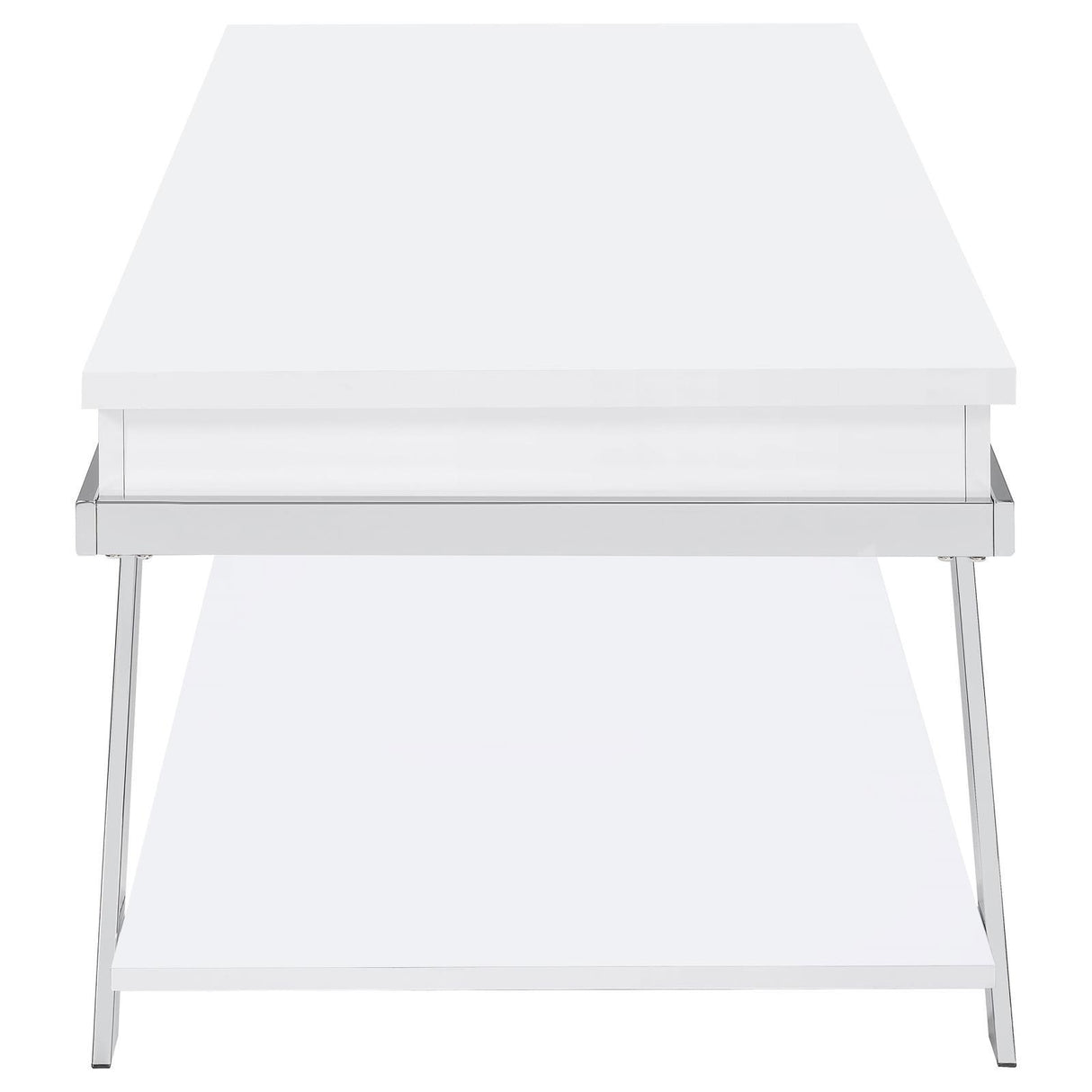 Marcia Wood Rectangular Lift Top Coffee Table White High Gloss and Chrome by Coaster at Eve Furniture