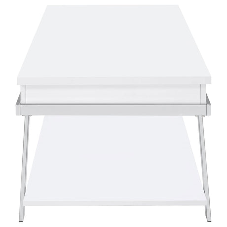 Marcia Wood Rectangular Lift Top Coffee Table White High Gloss and Chrome by Coaster at Eve Furniture