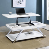 Marcia Wood Rectangular Lift Top Coffee Table White High Gloss and Chrome by Coaster at Eve Furniture