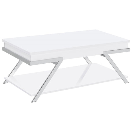 Marcia Wood Rectangular Lift Top Coffee Table White High Gloss and Chrome by Coaster at Eve Furniture
