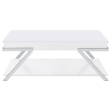 Marcia Wood Rectangular Lift Top Coffee Table White High Gloss and Chrome by Coaster at Eve Furniture
